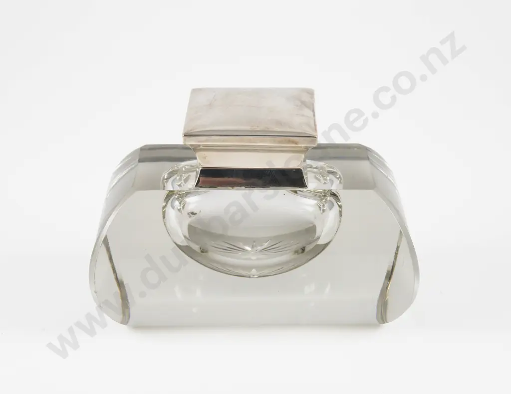 Edw VII S/S Lidded Glass Inkwell Image 1++