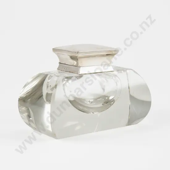 Edw VII S/S Lidded Glass Inkwell