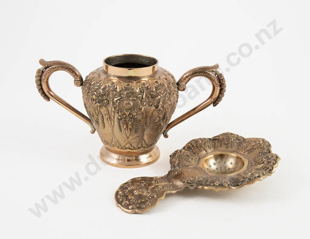 An Extensive & Ornate Indonesian Yogya Copper Plated Tea Service & 5 Similar Extras Image 1++