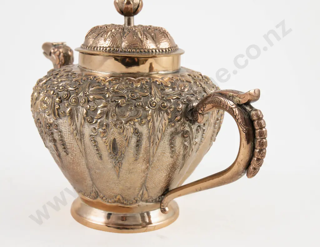 An Extensive & Ornate Indonesian Yogya Copper Plated Tea Service & 5 Similar Extras Image 1++
