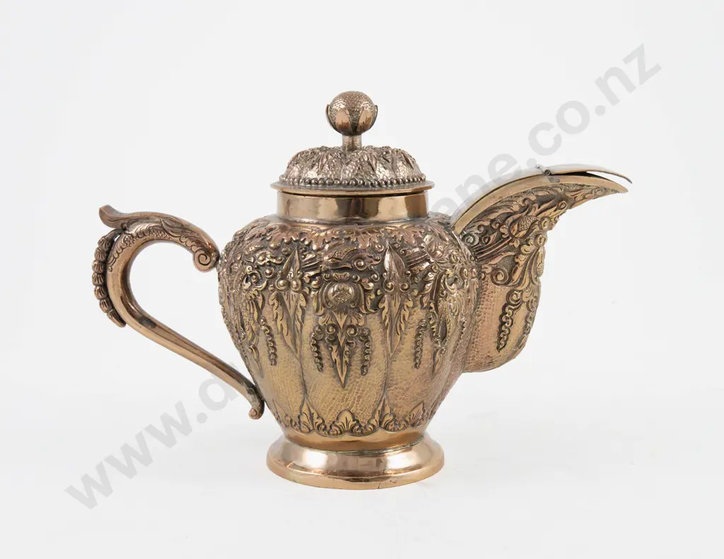 An Extensive & Ornate Indonesian Yogya Copper Plated Tea Service & 5 Similar Extras Image 1++