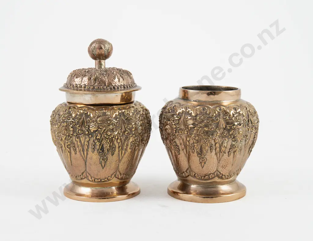 An Extensive & Ornate Indonesian Yogya Copper Plated Tea Service & 5 Similar Extras Image 1++