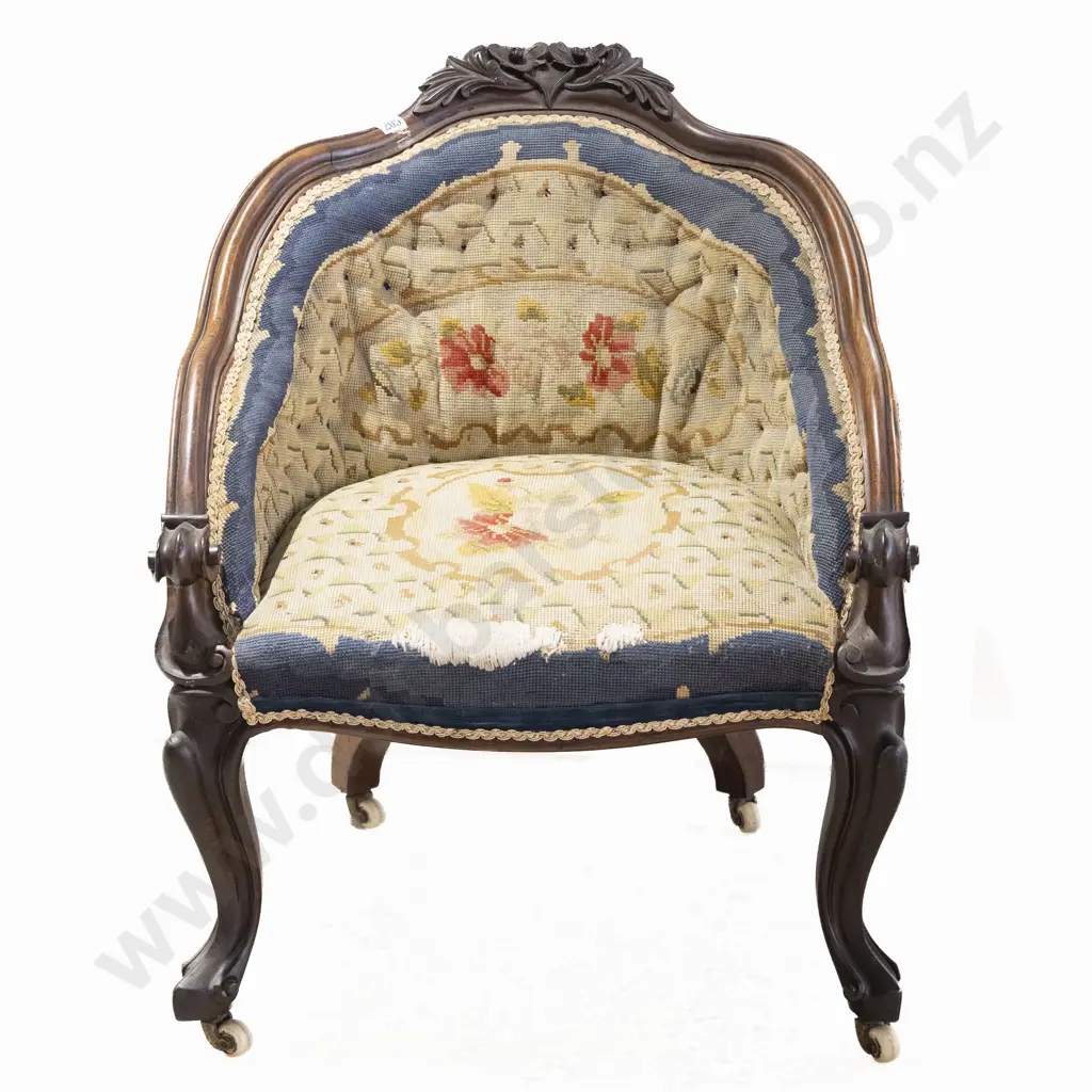 An Attractive Victorian Rosewood Tub Chair Image 1++