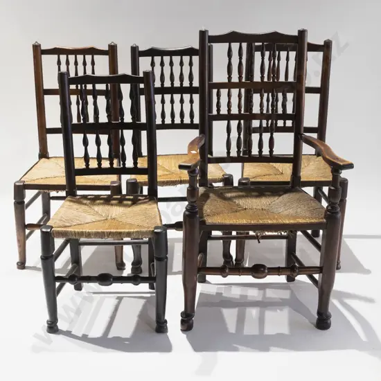 Set of Five Geo III Oak Lancashire Dining Chairs