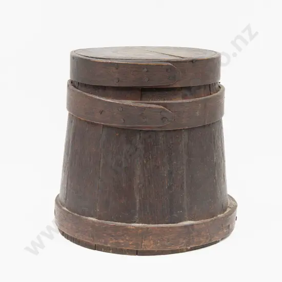 C19th Staved Oak Lidded Storage Barrel
