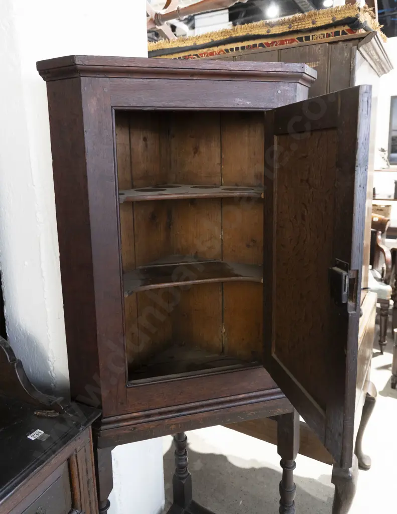 Geo III Oak Corner Cupboard on Stand Image 1++