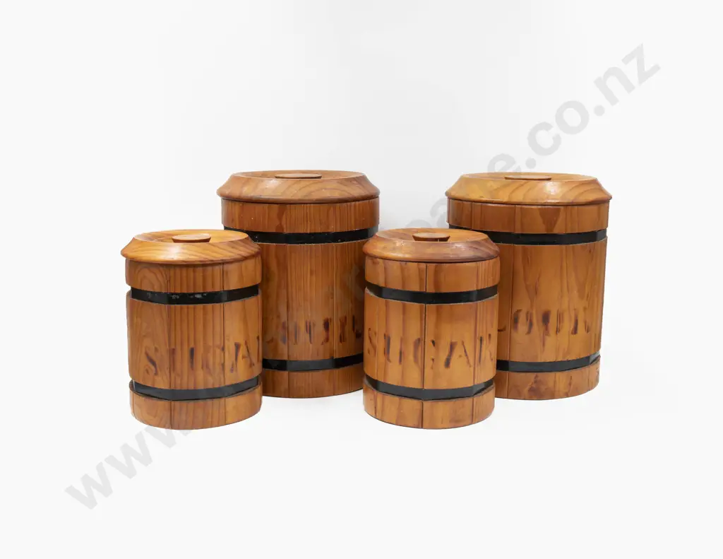 Set of Four Pine Lidded Storage Jars Image 1++