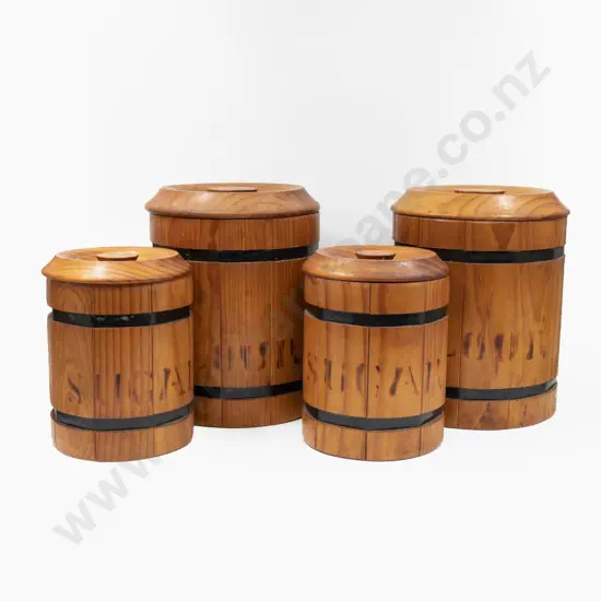 Set of Four Pine Lidded Storage Jars