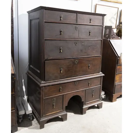 C18th Oak & Inlaid Chest on Stand