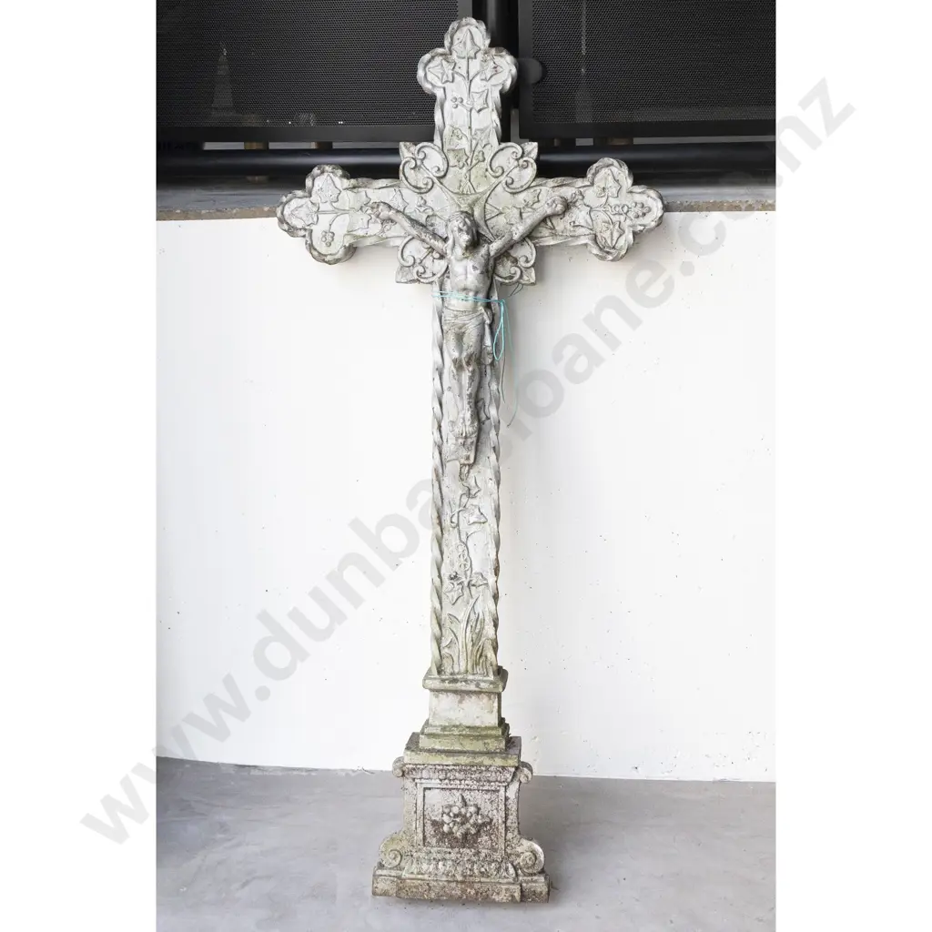 Large Antique French Cast Iron Crucifix Grave Marker Image 1++