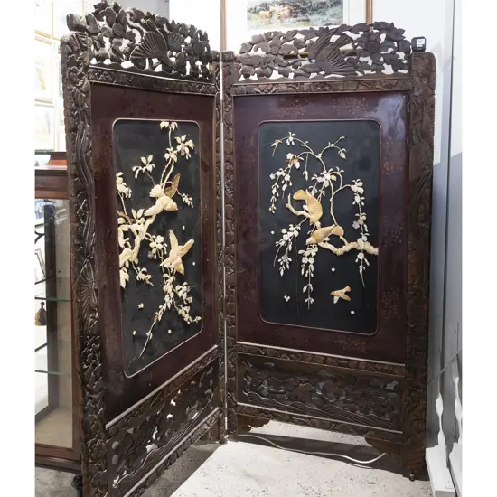 Late C19th Japanese Two Panel Dressing Screen