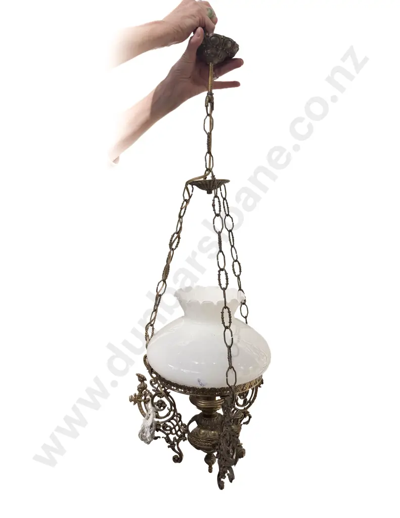 Late Vict/Edw Brass Hanging Kerosene Lamp Image 1++