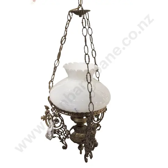 Late Vict/Edw Brass Hanging Kerosene Lamp