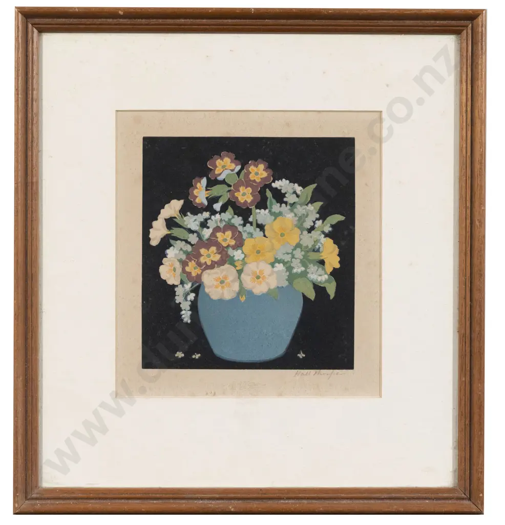 Hall Thorpe - Vase of Pansies - Coloured Woodblock Image 1++