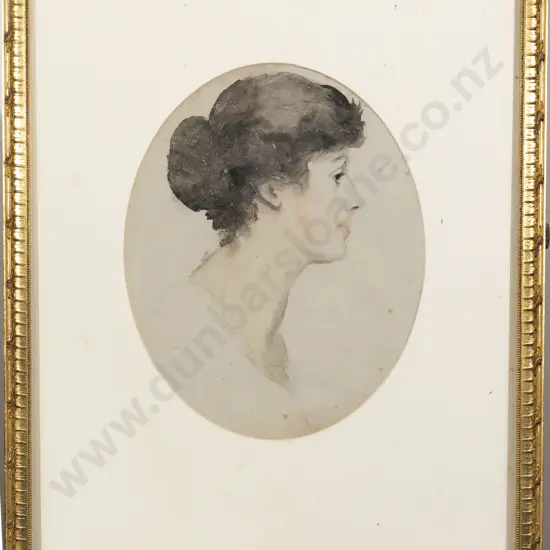 C19th Watercolour Portrait of a Lady in Profile