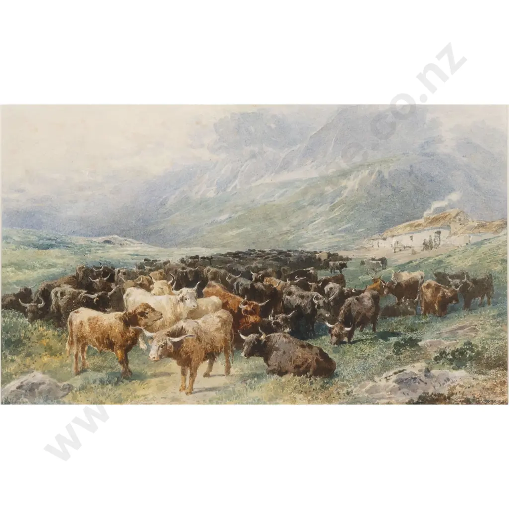 Attrib Louis Bosworth Hurt - Scottish West Coast Landscape With Highland Cattle Image 1++
