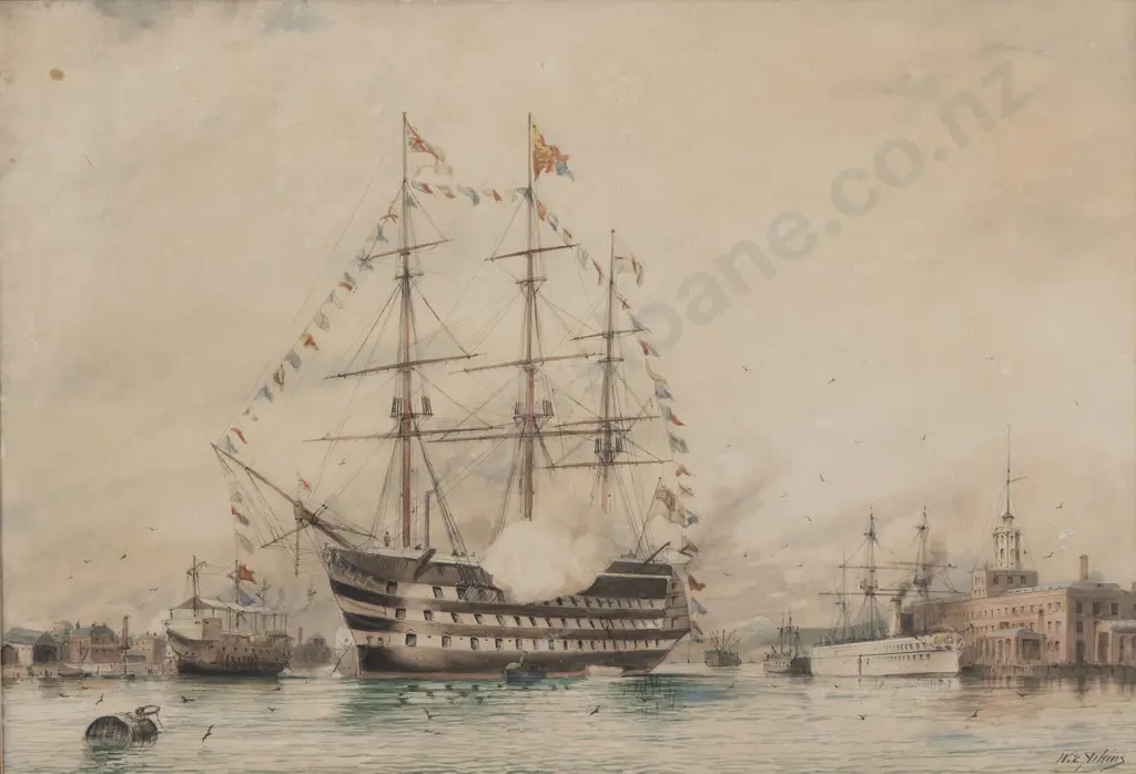 William Edward Atkins (English 1842 - 1910) - H.M.S.Victory and H.M.S. Serapie Image 1++