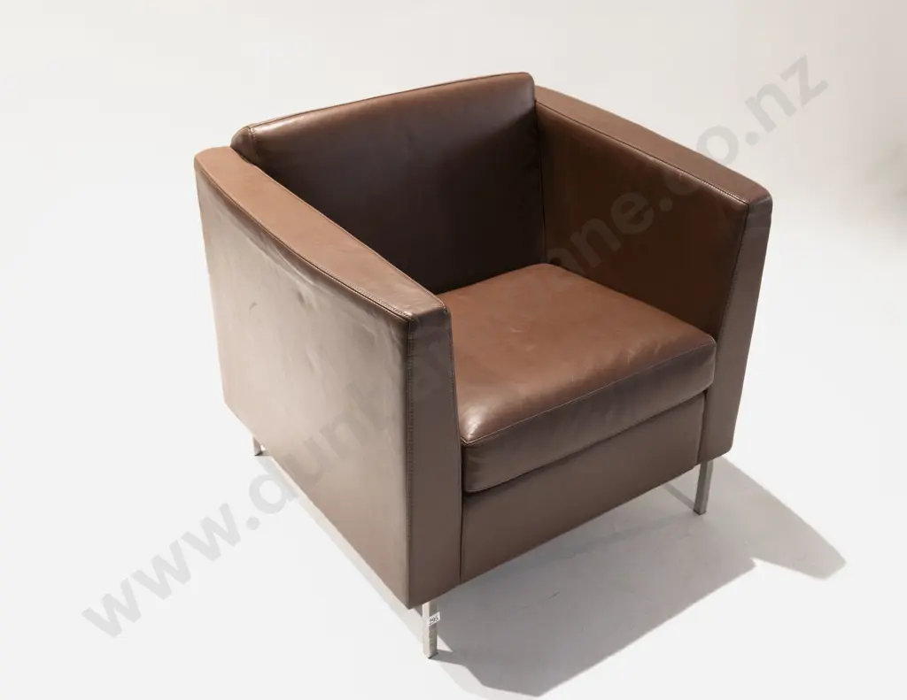 KMS NZ Made Thompson Brown Leather Lounge Chair Image 1++