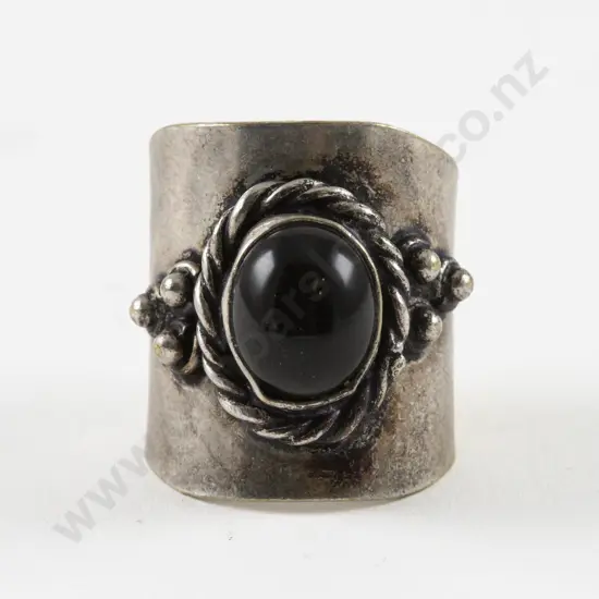 .925 Silver Gilt Single Stone Large Band Ring
