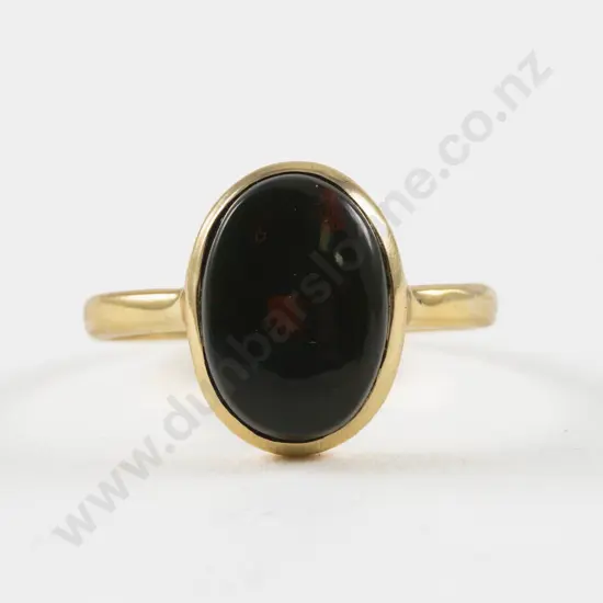 .925 Silver Gilt Single Bloodstone Ring