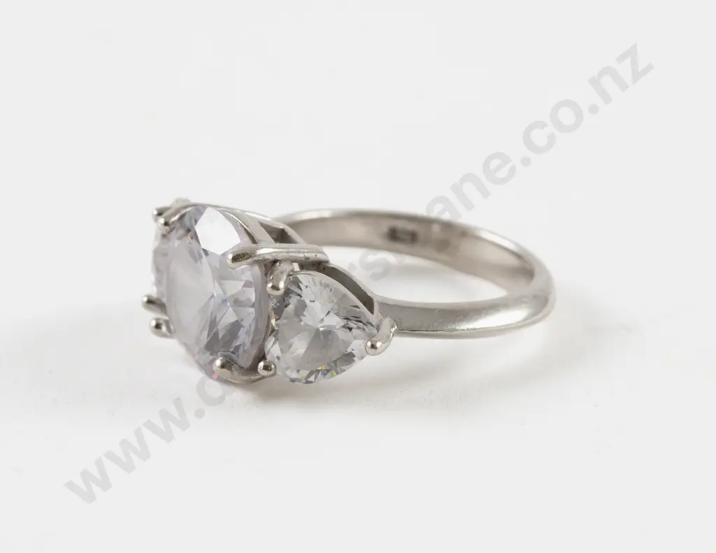 S/S Three Stone Clear Crystal Ring Image 1++