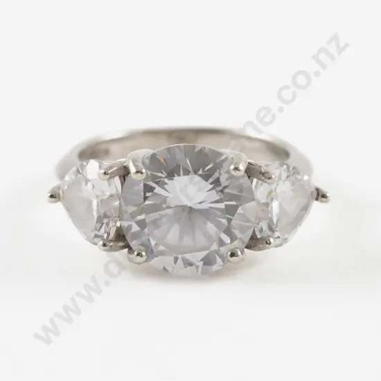 S/S Three Stone Clear Crystal Ring