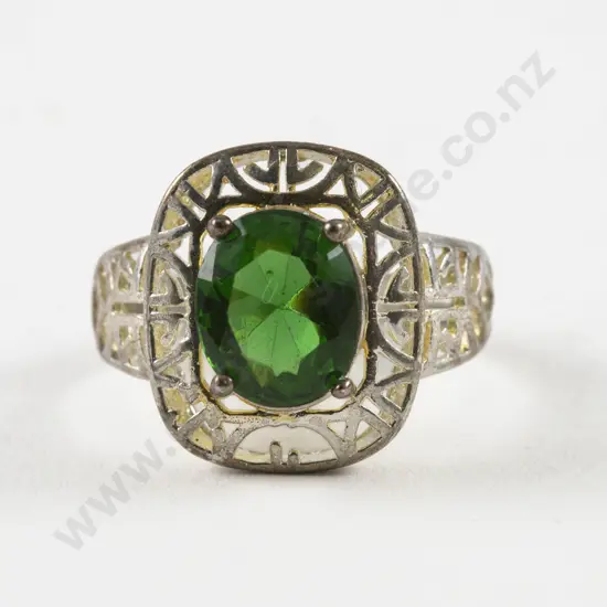 S/S Single Green Crystal Dress Ring