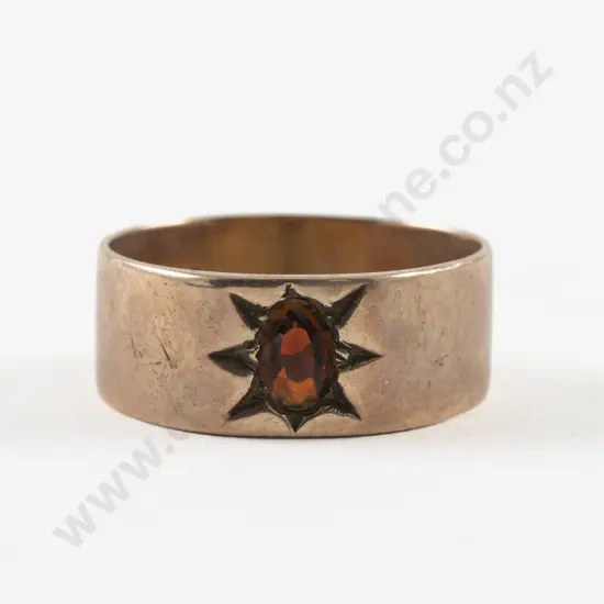 9ct Single Stone Garnet Band Ring