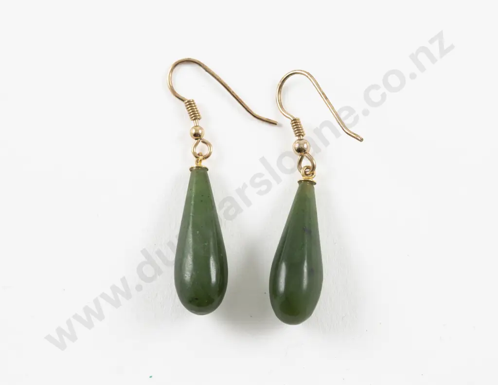 Pair NZ Greenstone Pendant Drop Earrings Image 1++