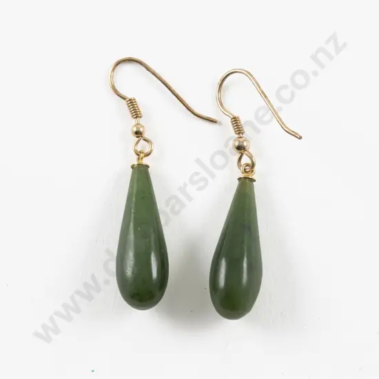 Pair NZ Greenstone Pendant Drop Earrings
