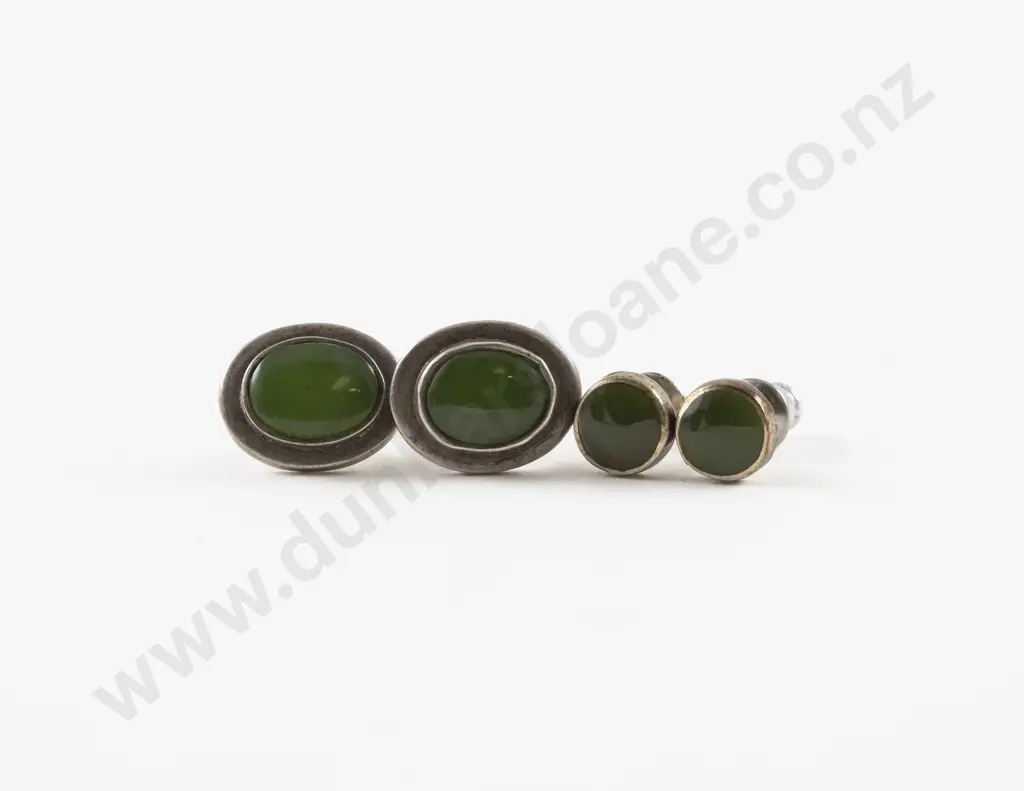 Two Pairs Jade Stud Earrings Image 1++