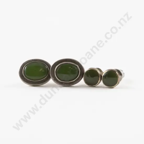 Two Pairs Jade Stud Earrings