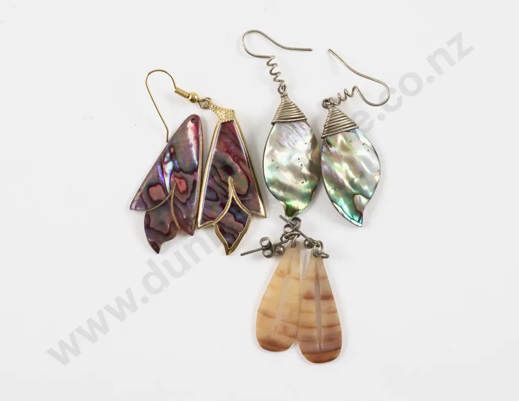 Two Pairs of NZ Paua Pendant Drop Earrings and Other Image 1++