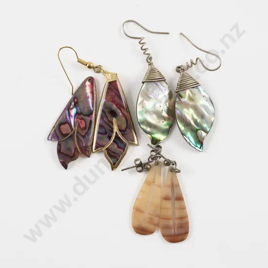 Two Pairs of NZ Paua Pendant Drop Earrings and Other
