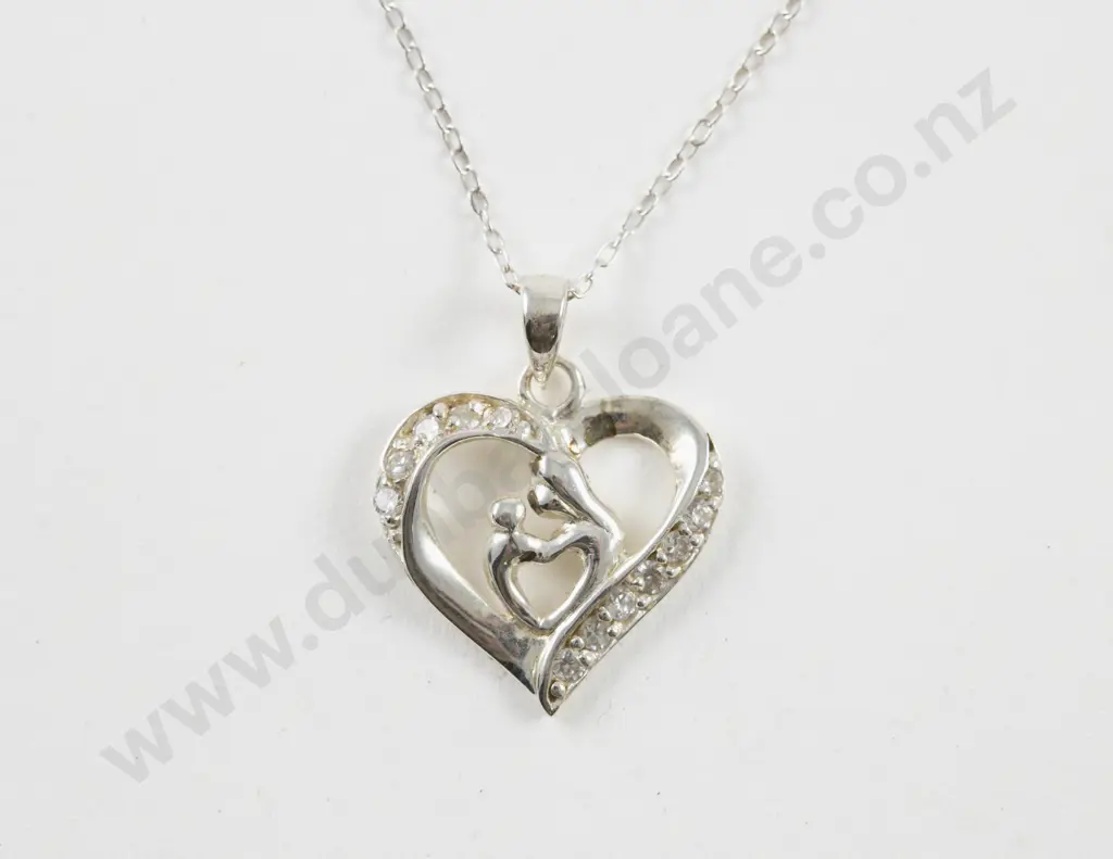 S/S Twelve Stone Cubic Zirconia Heart Pendant Image 1++