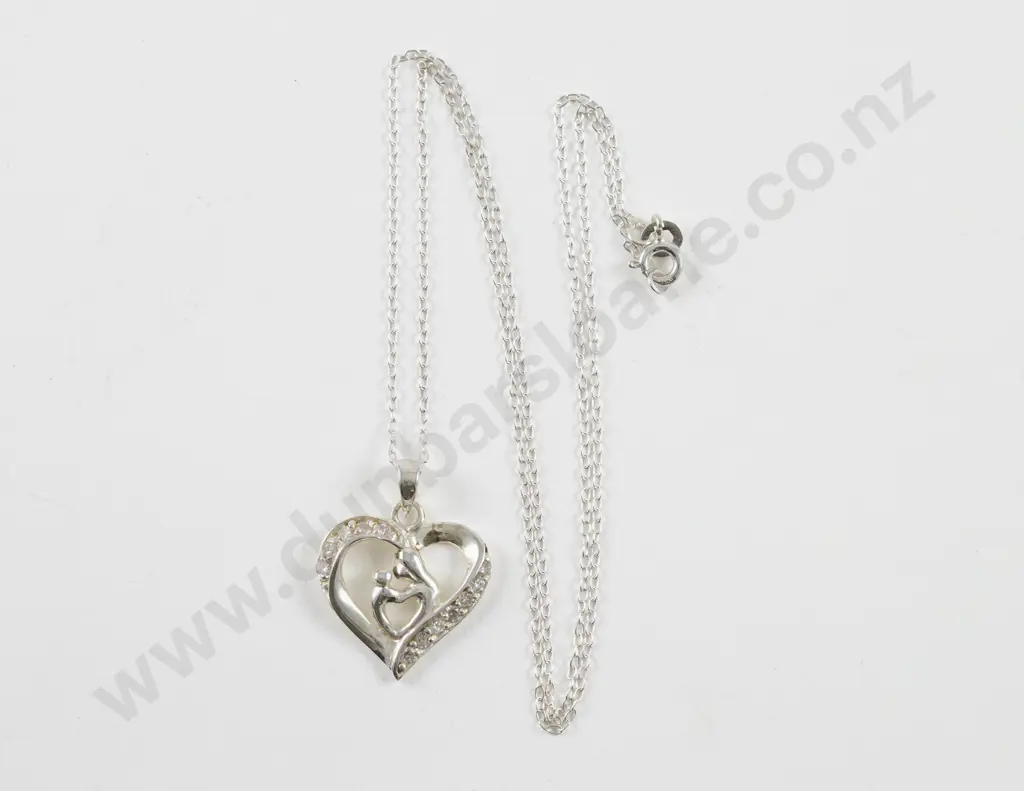 S/S Twelve Stone Cubic Zirconia Heart Pendant Image 1++