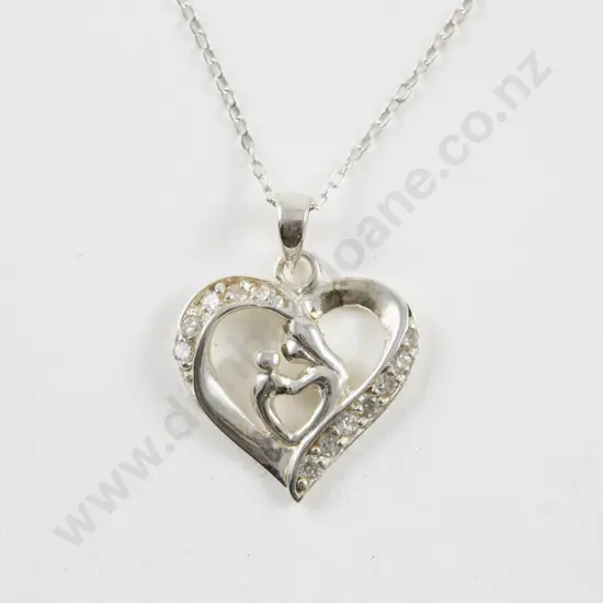 S/S Twelve Stone Cubic Zirconia Heart Pendant