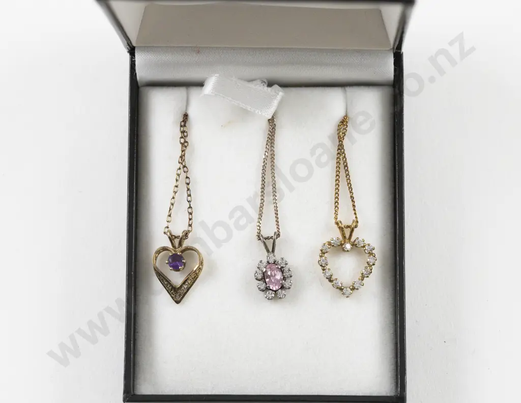 Three S/S and Silver Gilt Fancy Link Neck Chains with Three Crystal Set Pendants Image 1++
