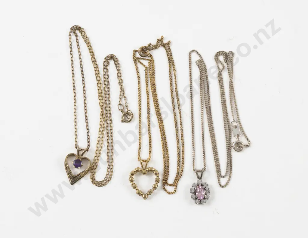 Three S/S and Silver Gilt Fancy Link Neck Chains with Three Crystal Set Pendants Image 1++