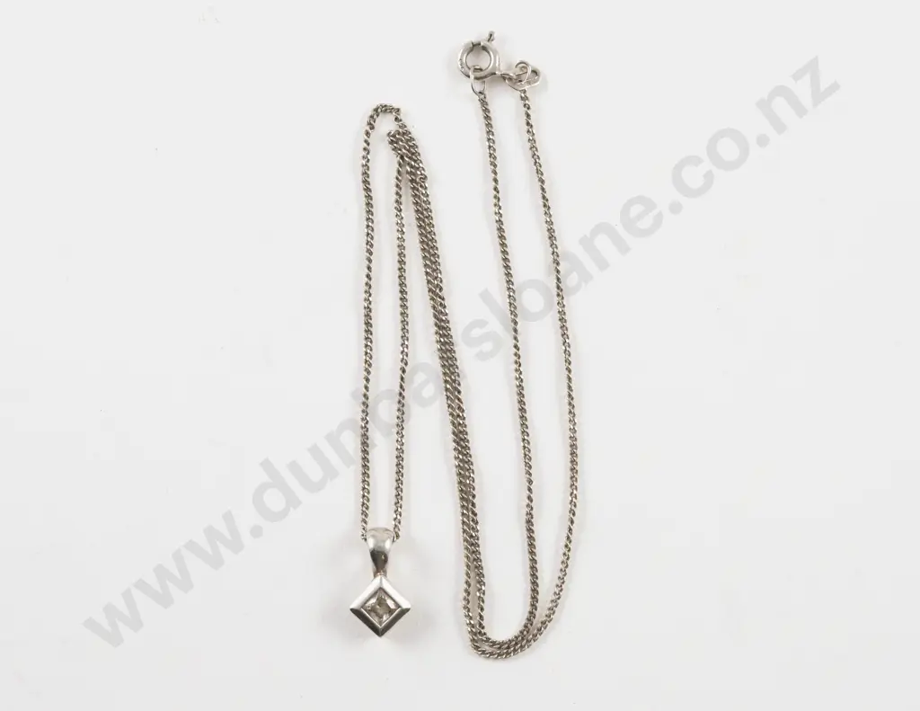 S/S Single Stone Cubic Zirconia Pendant on S/S Neck Chain Image 1++