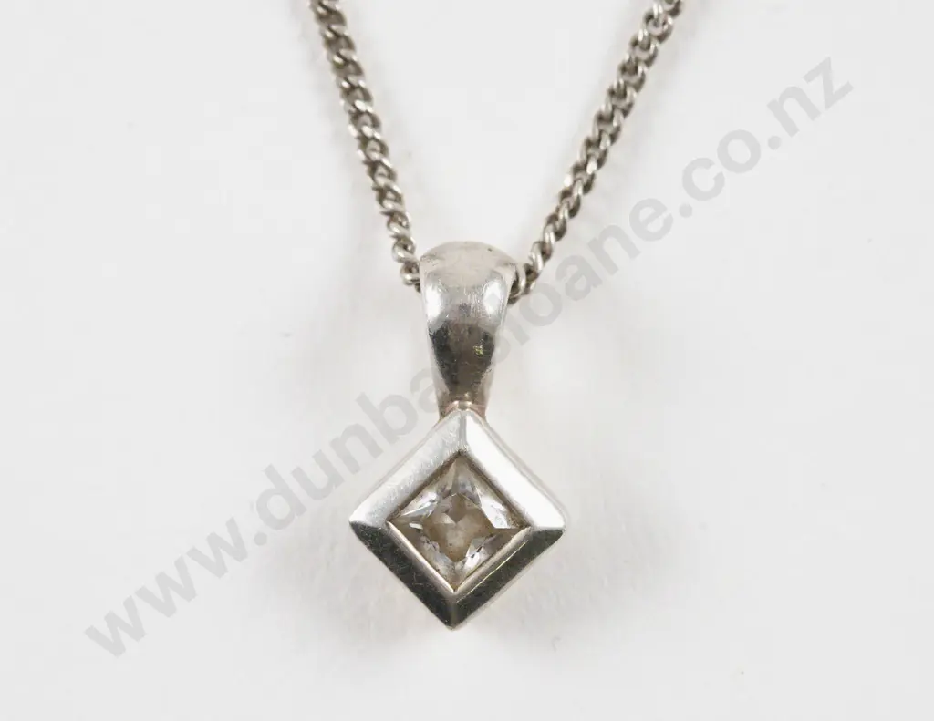 S/S Single Stone Cubic Zirconia Pendant on S/S Neck Chain Image 1++