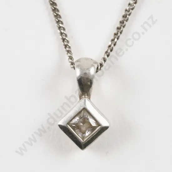 S/S Single Stone Cubic Zirconia Pendant on S/S Neck Chain