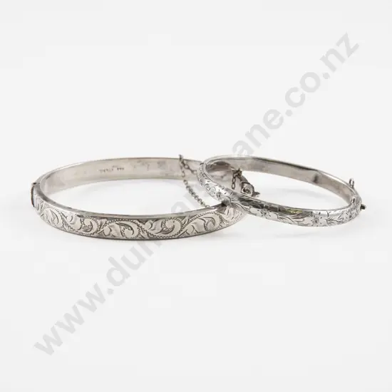 Two S/S Half Engraved Hinged Snap Bangles 6.5cm