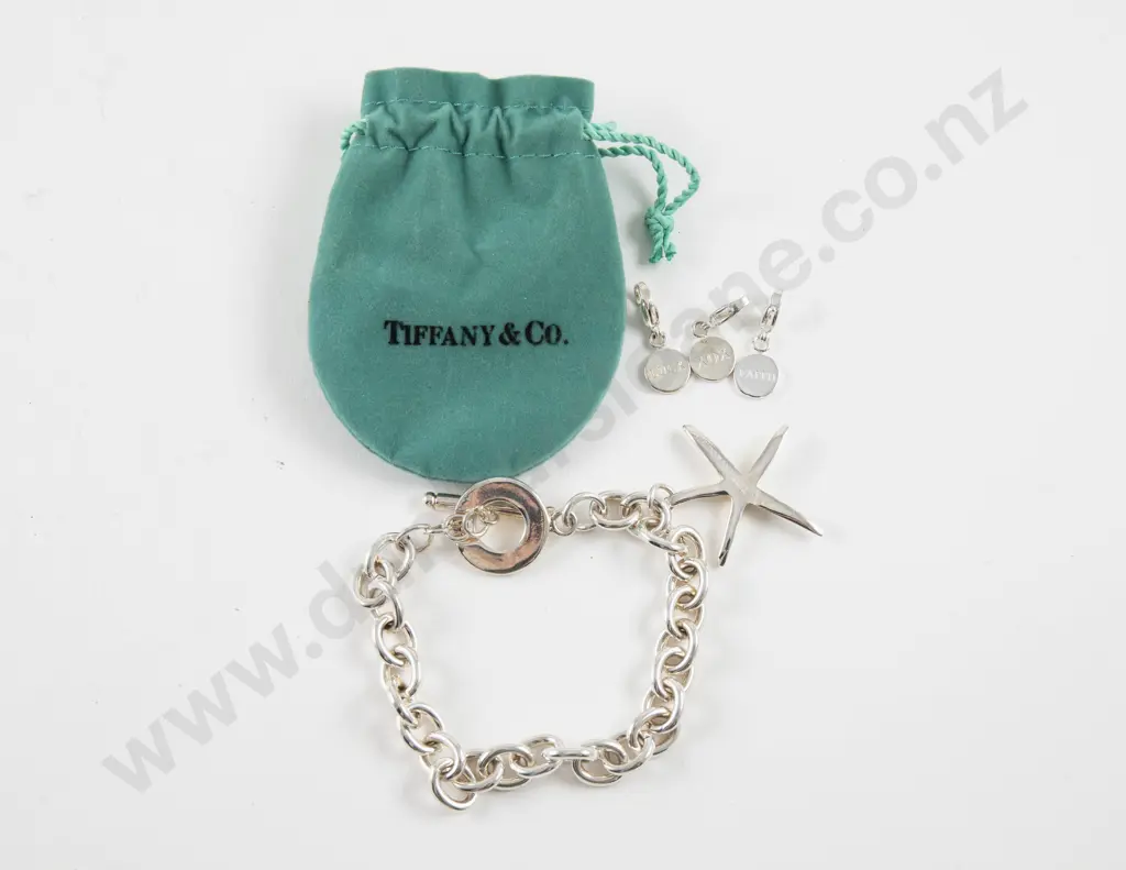Faux Tiffany and Co S/S Curb Link Bracelet together with Three Charms Image 1++
