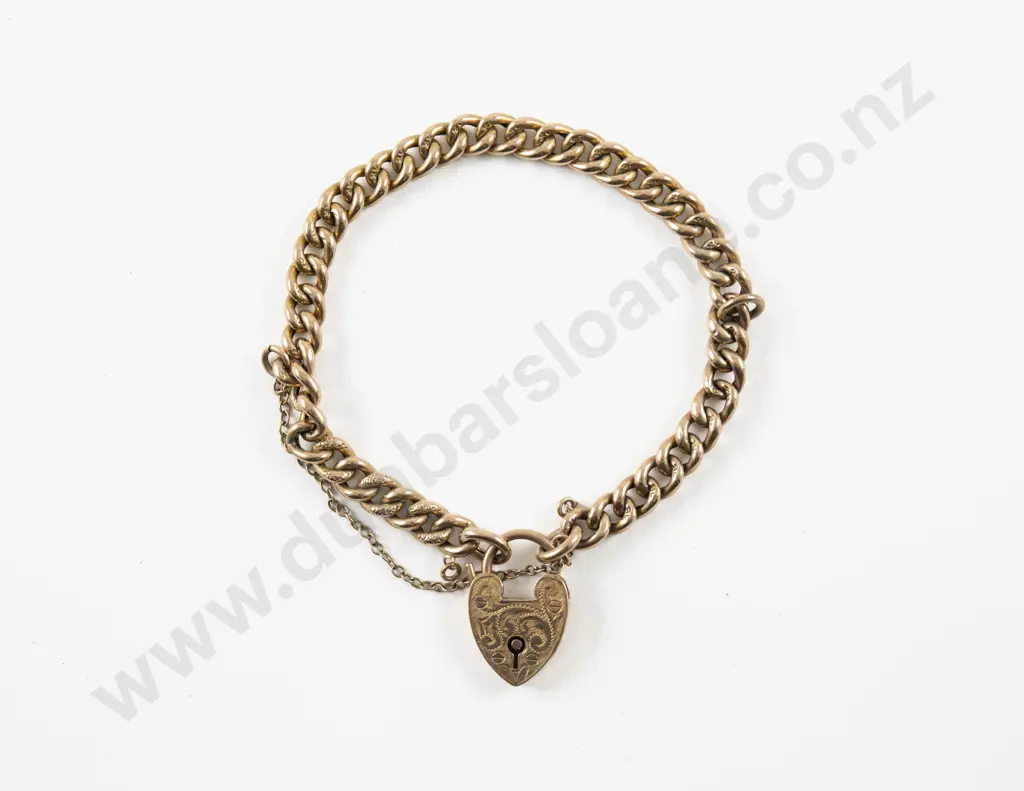 9ct Fancy Curb Link Bracelet with Heart Padlock Clasp Image 1++