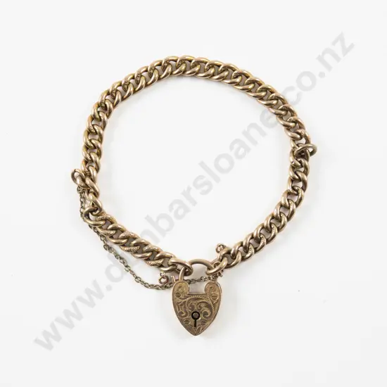 9ct Fancy Curb Link Bracelet with Heart Padlock Clasp