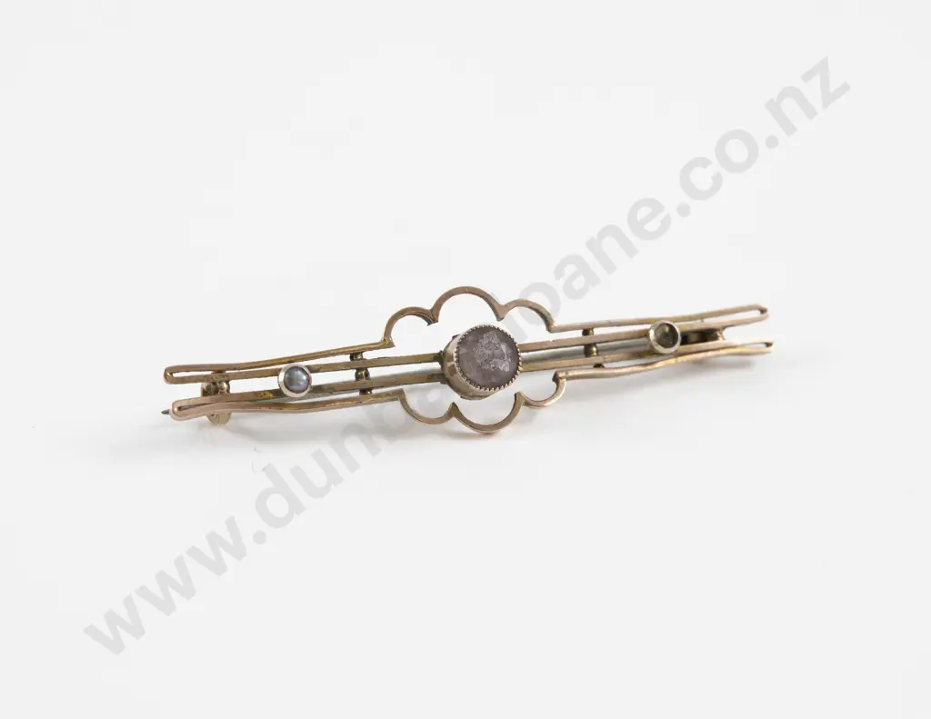 Victorian 9ct Amethyst and Seed Pearl Bar Brooch Image 1++