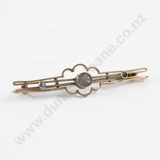Victorian 9ct Amethyst and Seed Pearl Bar Brooch