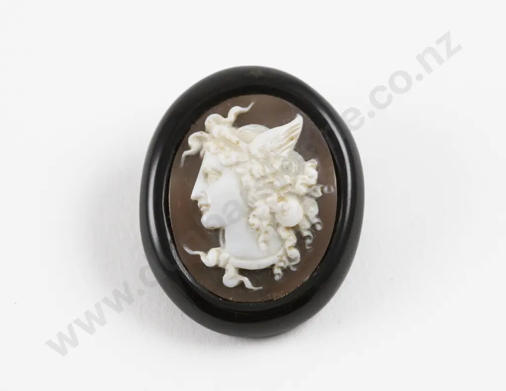 Victorian French Jet Cameo Brooch Image 1++