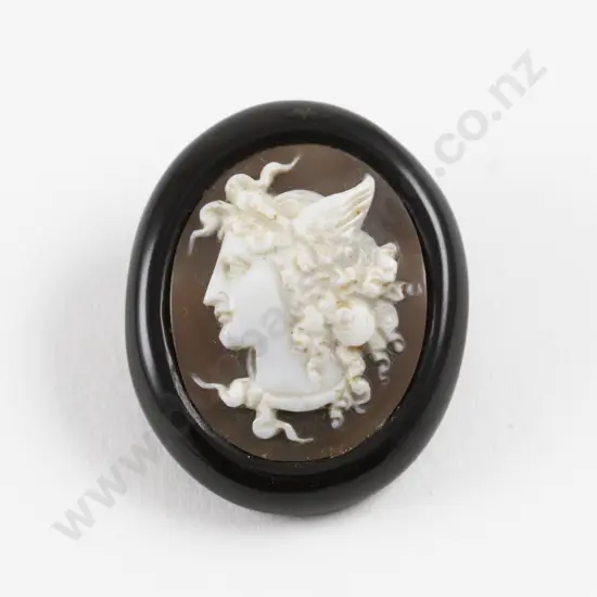 Victorian French Jet Cameo Brooch